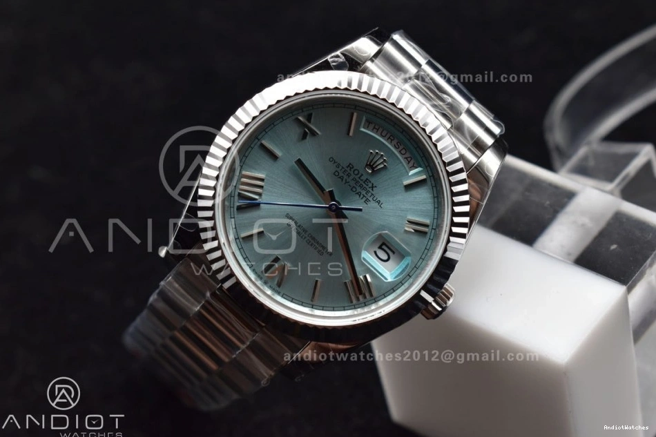 On 904L V Iced 40 Blue A3255 SS GMF Roman 715 President Sporty Steel Bracelet Markers Dial DayDate 1109
